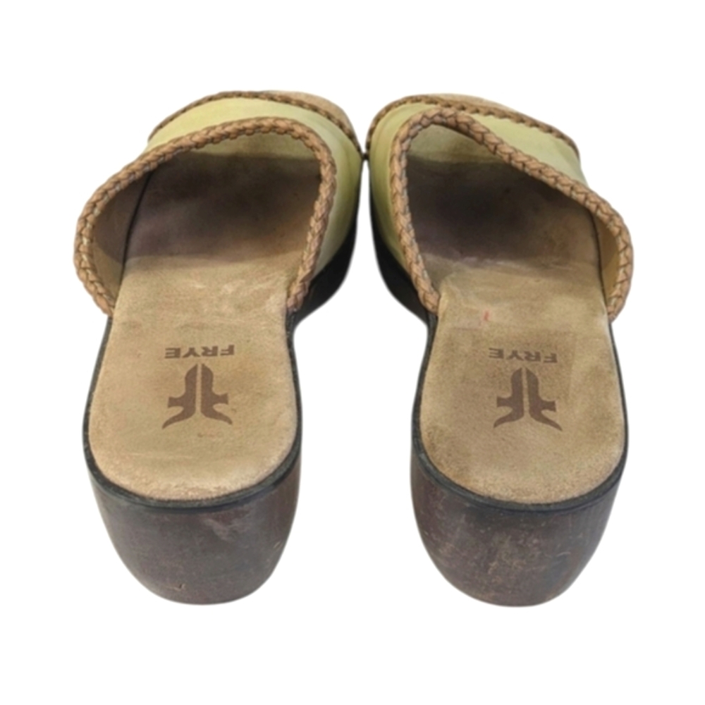 Frye Clog Sandals Women 9.5 Wooden and Leather Tan Brown Embroidered Detailing - Picture 11 of 12